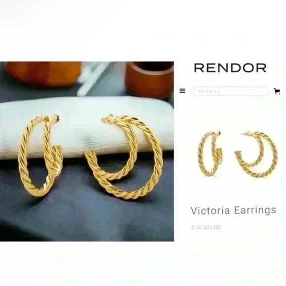 RENDOR VICTORIA 14-18k Gold Plated Double Gold Hoops ~ NEW! MSRP $95 - Picture 1 of 7